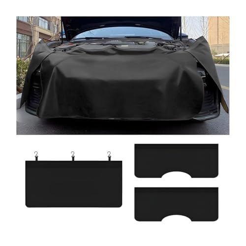 3PCS Car Fender Covers, 25.59'' x 53.15'' Leather Mechanic Magnetic Vehicle Fenders Protector with Hooks, Anti Scratch Protective Mat Pad for Repair Automotive Work, Universal Fit (Black) - color: Black, size: 1Pc 25.6'' x 53.1''+2Pcs 43.3''x17.7''