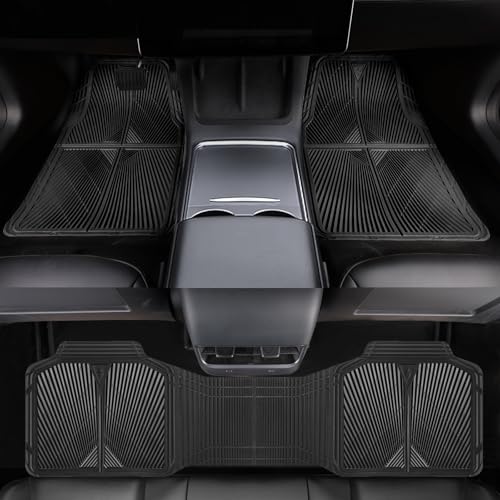 CAR PASS Rubber Floor Mats, All Weather Waterproof Trim-to-Fit Automotive Mats for Cars Trucks SUV, Anti-Slip Easy Clean, Heavy Duty Full Set 3-Piece, All Black - color: Black