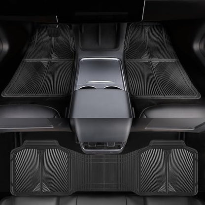 CAR PASS Rubber Floor Mats, All Weather Waterproof Trim-to-Fit Automotive Mats for Cars Trucks SUV, Anti-Slip Easy Clean, Heavy Duty Full Set 3-Piece, All Black - color: Black