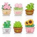 6Pcs Mini Car Ornament, Dashboard Decorations, Cute Fresh Faux Potted Plants Car Decor Desktop Miniature Pottery Planter for Car Interior Accessories