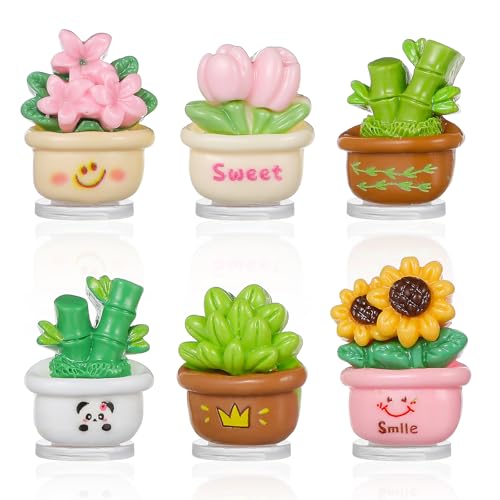 6Pcs Mini Car Ornament, Dashboard Decorations, Cute Fresh Faux Potted Plants Car Decor Desktop Miniature Pottery Planter for Car Interior Accessories