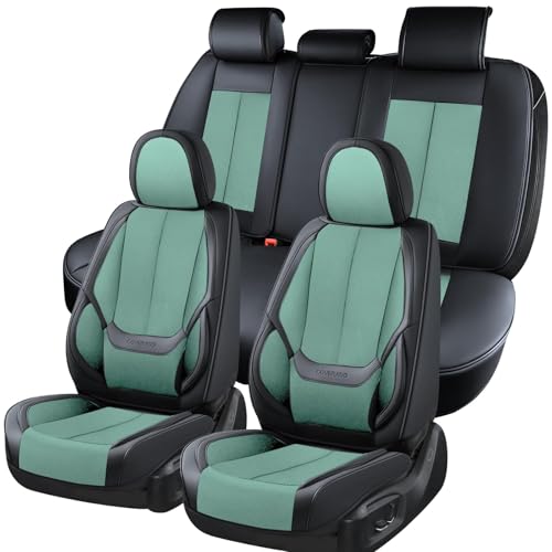 Coverado Seat Covers Full Set, Car Seat Covers Front Seat and Back Seat, Breathable Fabric&Leather Car Seat Protectors, Universal Seat Covers for Cars, Compatible with Most Cars (Green, FullSet) - color: Fabric-Green, size: Full Set