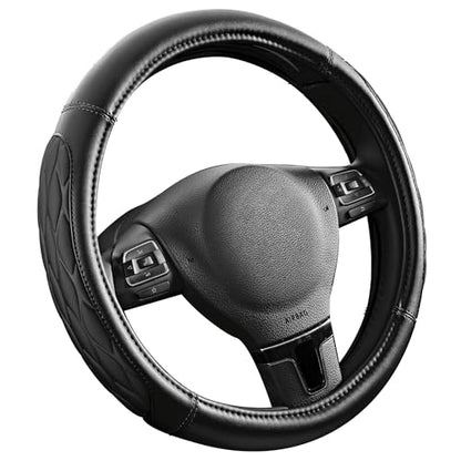 PIC AUTO Steering Wheel Cover, Black Thick Rhombic Foam and Premium Leather, Universal 14.5-15.5 Inch Breathable Anti-Slip Steering Wheels Accessories for Men & Women - color: Black