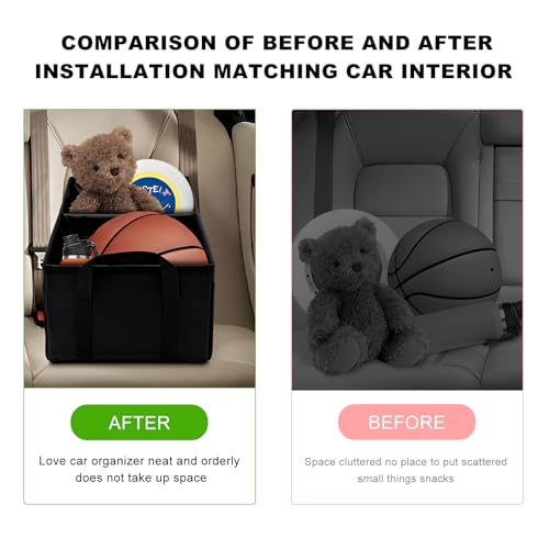 Car Passenger Seat Organizer, Collapsible Oxford Fabric Car Organizer with Partitions & 2 Cup Holders, Multi-Purpose Large Capacity Storage Box for Front & Back Seats
