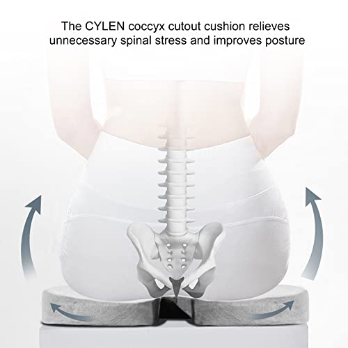 CYLEN Home Office Seat Cushion - Comfort Memory Foam Chair Cushion with Cooling Gel Infused for Tailbone, Coccyx, Back & Sciatica Pain Relief (Grey) - color: Grey