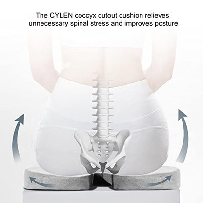 CYLEN Home Office Seat Cushion - Comfort Memory Foam Chair Cushion with Cooling Gel Infused for Tailbone, Coccyx, Back & Sciatica Pain Relief (Grey) - color: Grey