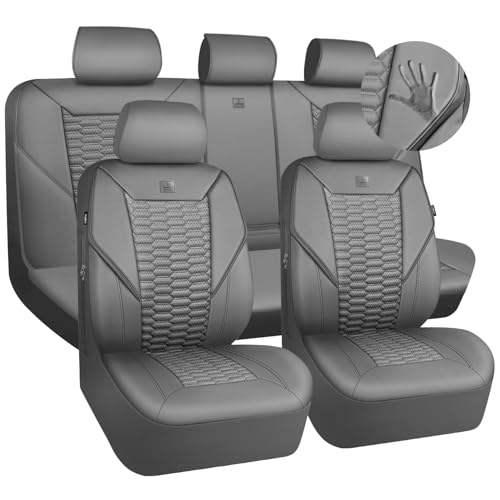 CAR PASS 3D Foam Faux Leather Car Seat Covers Full Set, Grey Breathable PU Leather Seat Covers for Cars, Luxury Universal Fit for SUVs Vans Sedan Truck Automotive, Armrest Airbag Compatible, All Gray - color: All Gray, size: Full Set