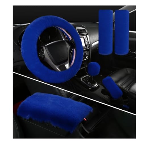 Ohleats 6 PCS Fluffy Steering Wheel Covers Set, 15'' Furry Car Wheel Cover, Soft Gear Shift & Handbrake Cover, Center Console & Seat Belt Shoulder Pads for Women, Car Accessories (Royal Blue) - color: Royal Blue