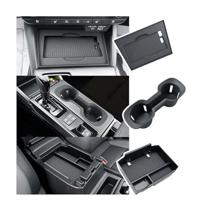 BIBIBO 3Pack for 2026 Subaru Outback Center Console Organizer 2026 Subaru Outback Console Armrest Tray+Cup Holder +Wireless Charging Mat 2026-Outback Insert Organizer Tray - color: Black-3Pack