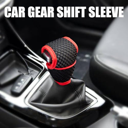 NTNEV Car Gear Shift Knob Cover, 5D Mesh Fabric Velcro Gear Shift Head Dust-Proof Decorative Cover, Universal for SUV, Truck, RV, Car Shifter Cover Car Interior Accessories (Black & Red)