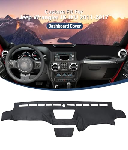 BIBLOZ Dash Cover 2011 2012 2013 2014 2015 2016 2017 for Jeep Wrangler JK JKU Unlimited Sport Sahara Rubincon Accessories Black Flannel Dashboard Cover Mat Car Dashboard UV Sun Protection - size: 2011-2017 Wrangler