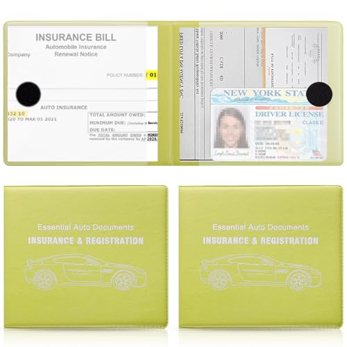 UYYE Car Registration and Insurance Card Holder, Vehicle Glove Box Car Organizer, Interior Car Accessories for Documents, Cards, License - 2 Pack - color: Green