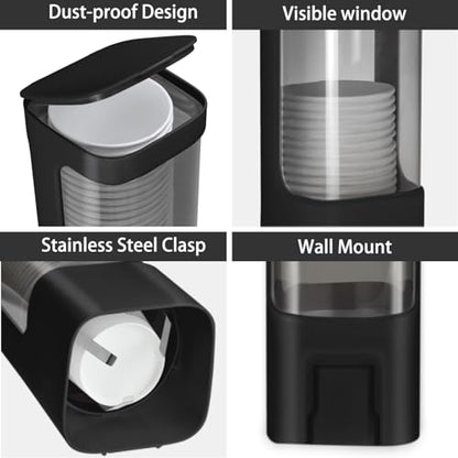 Cup Dispenser, Wall Mounted Water Cooler Cup Dispenser for 3oz-5oz Disposable Cups, Bathroom Cup Holder, Plastic Paper Cup Dispenser with Adhesive/Screw Mount for Office, Hospital, Bathroom - color: Black