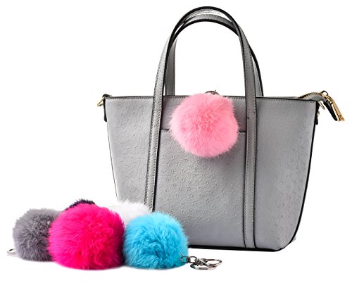 Cute Faux Rabbit Fur Ball Pom Pom Keychain Car Key Ring Handbag Tote Bag Pendant Purse Charm - color: Pink