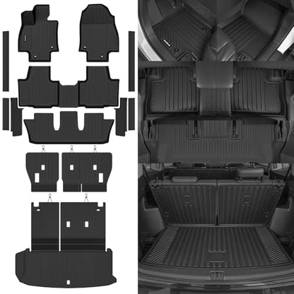 Naibeve Floor Mats for 2024-2026 Toyota Grand Highlander 8 Seats (2nd Row Bench Seat)(Fit for Gas&Hybrid) 2nd Row Backrest Mats & Trunk Mat with Backrest Mats & Door Sill Guards Accessories - size: 7)Grand Highlander 8 Seats|2024-2026