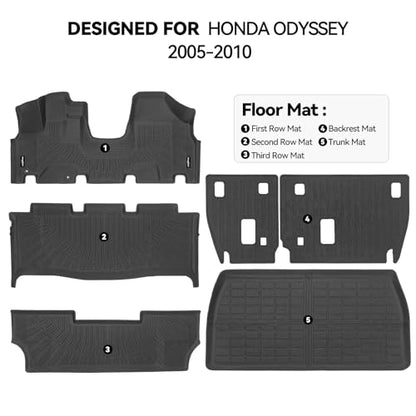 Floor Mats for Honda Odyssey 2005-2010, Trunk Mat and Backrest Mat All Weather TPE Protector for Honda Odyssey Accessories - size: 12)Odyssey|2005-2010