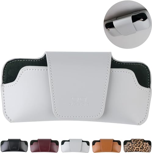 Sunglass Holder for Car Visor, Car Sunglasses Holder Leather, Eyeglasses Holder Glasses Storage Case Visor Accessories - color: Grey