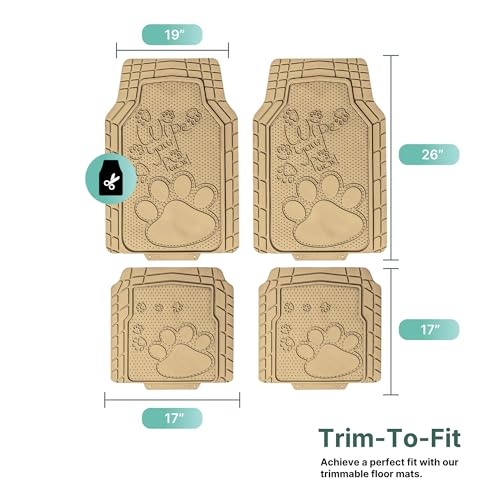 FH Group Car Floor Mats - Adorable Paw Print, Heavy-Duty Rubber Mats, Universal Fit Full Set, Climaproof, Trimmable, Fit Most Sedan, SUV, Truck - Beige - color: Beige