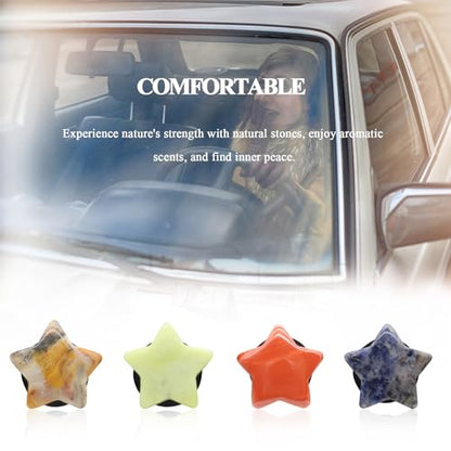 ORIESSE Boho Car Decor,4pcs Stars Car Air Freshener Vent Clips,Natural Stone Crystals Air Vent Clips,Hippie Decorations Accessories for Women,Best Wishes for Lover Friends