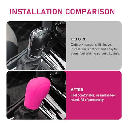2 PCS Gear Shift Knob Cover, Silicone Anti-slip Scratch-resistant Shift Knob Protector, Water-proof Highly Stretchable Handbrake Cover, for Most Manual Transmission Cars (Pink)