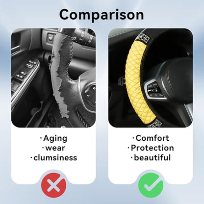 Bling Car Steering Wheel Cover, 15 Inch Rhinestones Soft Leather Elastic Steering Wheel Protector, Universal 15 Inch for Women Girls, Fit Vehicles, Sedans, SUVs, Vans, Trucks (Yellow) - color: Yellow