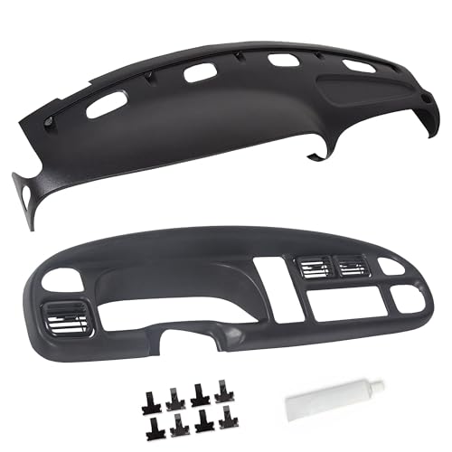 ECOTRIC Bezel Cover Instrument W/Vent & Dashboard Overlay Cover Kit Compatible with 1998-2002 Dodge Ram 1500 2500 3500 Bezel & Dash Board Cover Replacement Black - size: Bezel Cover W/ Vents & Dashboard Cover
