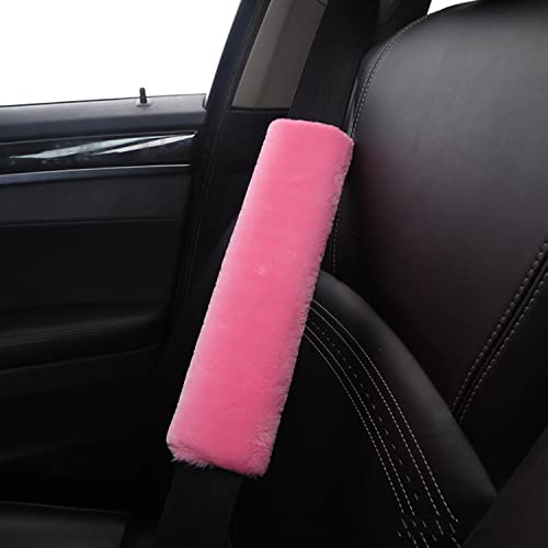 6pcs in 1 Set Fluffy Faux Wool Steering Wheel Cover & Soft Handbrake Cover & Gear Shift Cover & 2pcs Seat Belt Shoulder Pads & Center Console Cover Warm Universal Fit (Pink) - color: Pink