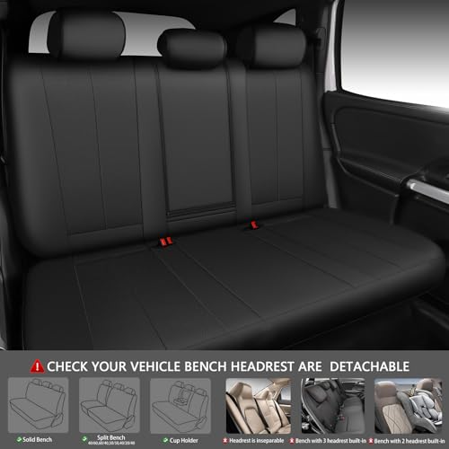 CAR PASS Back Car Seat Covers, Water Resistant Nappa Leather Rear Bench Seat Cover Universal Fit for Cars, SUVs, Vans, Trucks, Automotive Backseat (Rear, Black) - color: Pure Black, size: Rear