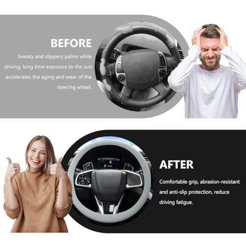 Car Steering Wheel Cover, 13 to 14 Inches Non-Slip Soft Silicone Steering Wheel Protector, Stretchable Elastic Steering Wheel Cover Fits Most Cars for Men and Women (Gray) - color: Gray