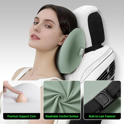 BEBAS Memory Foam Car Headrest Pillow - Breathable Neck Support Pillow for Driving, Universal Fit Cars/SUVs/Tesla/Toyota & Office Chair, Removable Cover (Green, 4-Season) - color: Green