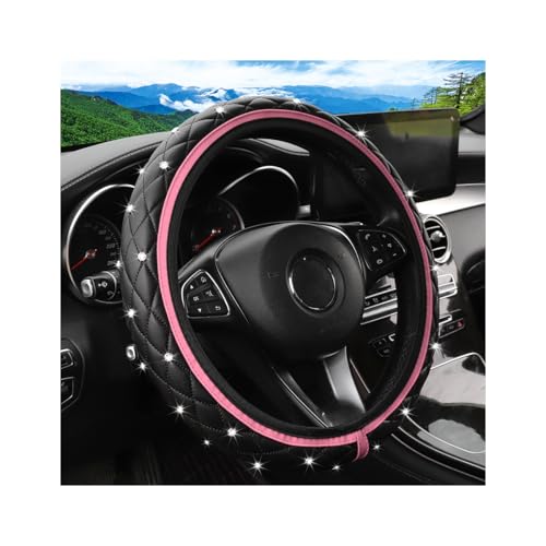 Bling Car Steering Wheel Cover, 15" Anti-Slip Elastic Stretch Leather Crystal Rhinestone Vehicle Steering Wheel Protector, Auto Interior Accessories, Universal for Sedan Truck SUV (Pink) - color: Pink