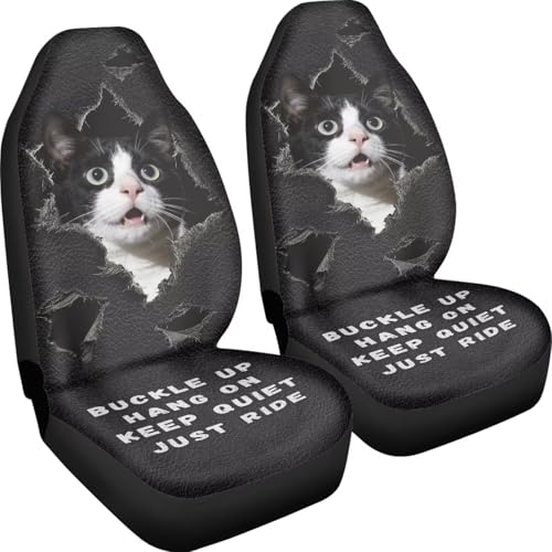 Cow Cat Print Car Front Seat Covers 2 Pack Universal Automotive Bucket Seat Covers Comfy & Breathable Car Interior Cover for Most Cars - color: Black and White - Cow Cat