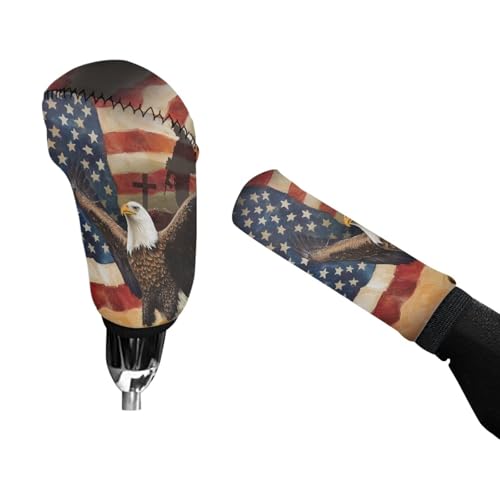 Eagle American Flag Pattern 2 Pieces Car Handbrake Cover Car Shift Knob Cover Soft Smooth Auto Handbrake Grip Cover Shift Lever Handle Protector St. Patrick's Day Accessories - color: Eagle American Flag 2