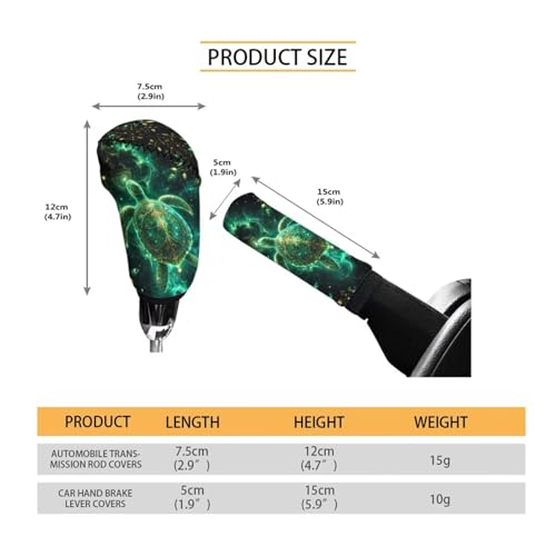 2 Piece Car Gear Shift Knob Cover and Handbrake Cover Sets for Women Men, Sea Turtle Print Anti-Skid Car Handbrake Cover with Gear Shift Covers, Easy to Install, Universal Fits - color: Green and Black - Sea Turtle