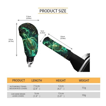 2 Piece Car Gear Shift Knob Cover and Handbrake Cover Sets for Women Men, Sea Turtle Print Anti-Skid Car Handbrake Cover with Gear Shift Covers, Easy to Install, Universal Fits - color: Green and Black - Sea Turtle