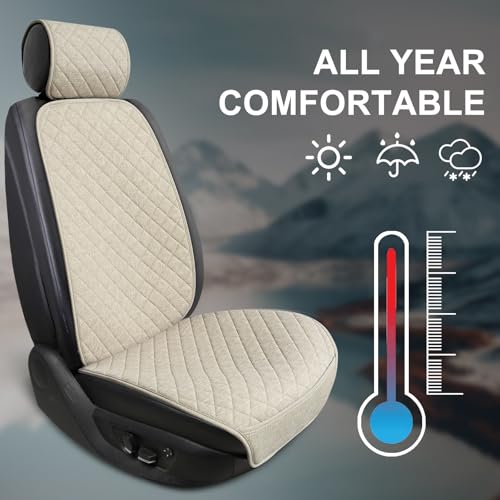Linen Car Seat Covers Front Seat Covers Breathable Cloth Fabric Car Seat Protector - Universal Fit for Cars, Vans, SUVs, Trucks - 2 Units - Beige - color: Beige