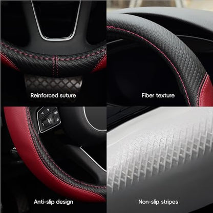 LABBYWAY Microfiber Leather Auto Car Steering Wheel Cover, Universal 15 Inch Anti-Slip Wheel Protector, Claret - color: Fiber Rose Red