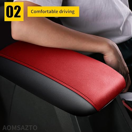 AOMSAZTO Armrest Covers for 2015-2019 Hyundai Sonata Black with Red Leather - color: red