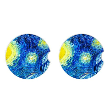 The Stars Car Coasters Pack of 2,Absorbent Ceramic Car Coasters Set for Women/Men,Drink Cup Holder Coasters,with A Finger Notch for Easy Removal - color: The Stars