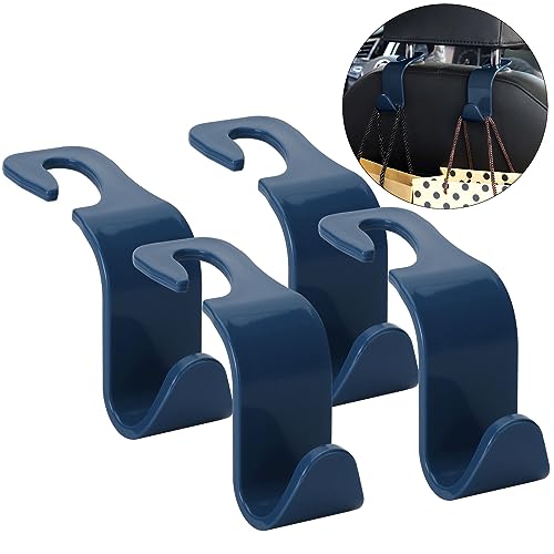 Soleebee 4 Pack Car Headrest Hooks - Universal Auto Hooks, Back Seat Hangers, Storage Organizer (Navy Blue) - color: Navy Blue