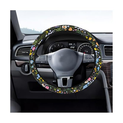 Car Steering Wheel Cover, Flowers Elastic Stretch Anti-Slip Vehicle Steering Wheel Protecter, Breathable Sweat Absorption Automotive Interior Accessories, Universal Fit