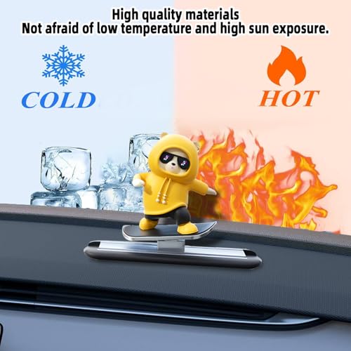 Yellow Skateboard Bear Car Decor Bobblehead Car Dashboard, Car Dashboard Accessories,Funny Cut Gifts for Women Men Boyfriend Girlfriend Car Swinging Ornament - Universal