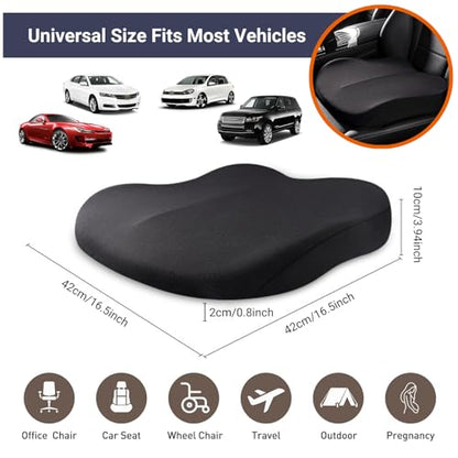 Car Seat Cushions for Driving, Comfort Memory Foam Wedge Driver Seat Cushion, Adult Booster Cushion, Adult Booster Seat for Car, Height 3.9 inch, for Car, Truck, Long Trips,Black