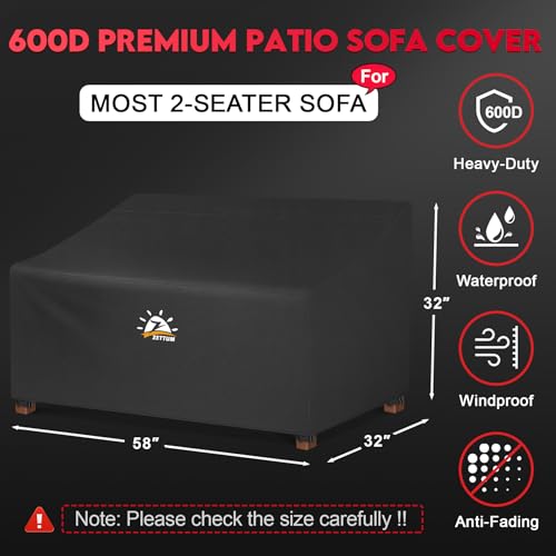 Patio Loveseat Cover 58 Inch - 600D Outdoor Couch Cover Furniture Sofa Cover Waterproof Heavy Duty, 2-Seater Bench Cover for Outside Sofa, Loveseat, Couch, Bench and Glider - 58 x 32 x 32 Inch - size: 58 x 32 x 32 Inch