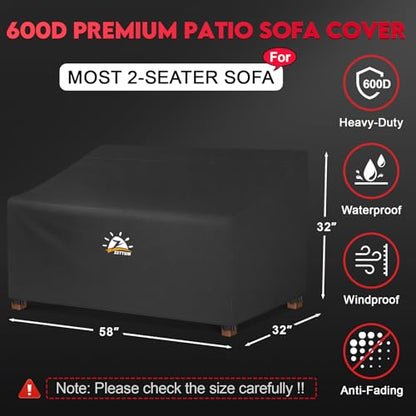 Patio Loveseat Cover 58 Inch - 600D Outdoor Couch Cover Furniture Sofa Cover Waterproof Heavy Duty, 2-Seater Bench Cover for Outside Sofa, Loveseat, Couch, Bench and Glider - 58 x 32 x 32 Inch - size: 58 x 32 x 32 Inch