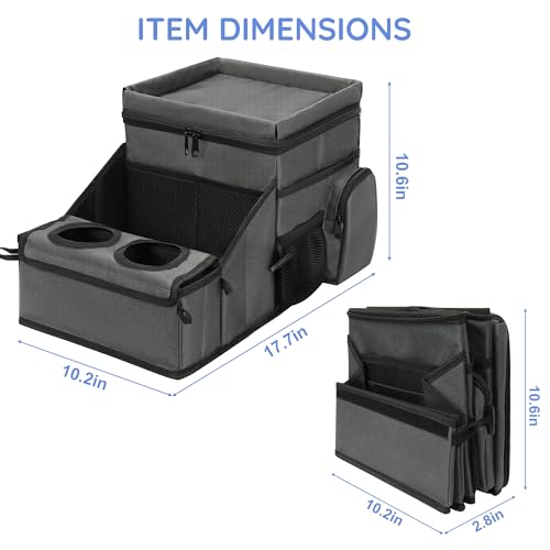 Car Hop Front Seat Car Organizer with Cup Holder & Sturdy Desk Tray, Padded Laptop File Compartment, Movable Divider & Side Pockets, Passenger Seat Storage Caddy for Road Trip or Work