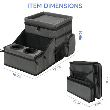 Car Hop Front Seat Car Organizer with Cup Holder & Sturdy Desk Tray, Padded Laptop File Compartment, Movable Divider & Side Pockets, Passenger Seat Storage Caddy for Road Trip or Work