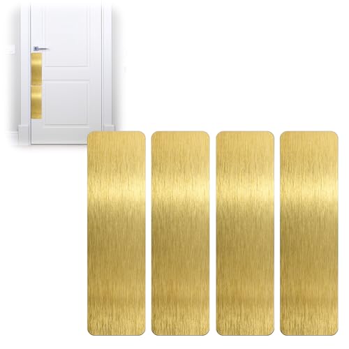 4 PCS 4"x14" Door Protector from Dog Scratching, Self-Adhesive Stainless Steel Door Kick Plate with Rounded Corners, Anti-Scratch Guard for Dogs & Cats, Brushed Fingerprint-Resistant Finish(Gold) - color: Brushed Gold, size: 4"*14"(4 PCS)