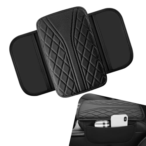 Car Center Console Cover, Multi-functional Leather Scratch-resistant Armrest Box Protective Cover, Vehicle Center Console Decorative Accessories with Storage Pocket, for Most Vehicles (Black) - color: Black