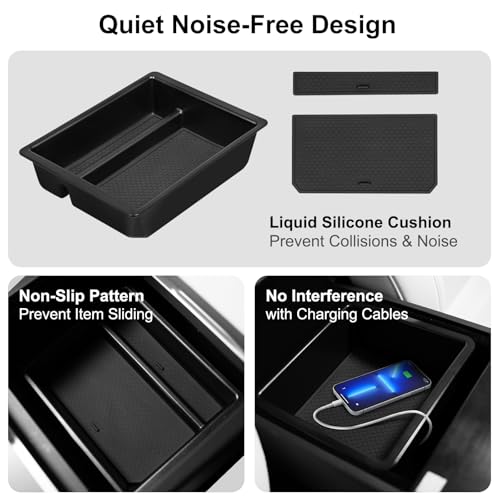 Weize 2025 2026 Tesla Model Y Juniper All Weather Cargo Liner Floor Mats 9 PCS & Double Layer Center Console Organizer 4 PCS, Full Coverage Tesla Interior Accessories Kit(Not for Standard) - style: Tesla Model Y Floor Mats & Console Organizer Combo 13PCS